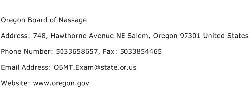 Oregon Board of Massage Address Contact Number