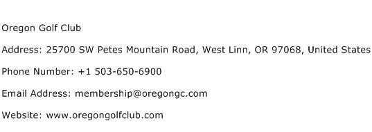 Oregon Golf Club Address Contact Number