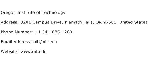 Oregon Institute of Technology Address Contact Number