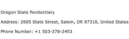 Oregon State Penitentiary Address Contact Number
