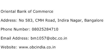 Oriental Bank of Commerce Address Contact Number