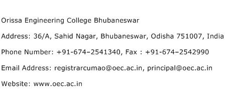 Orissa Engineering College Bhubaneswar Address Contact Number