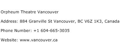 Orpheum Theatre Vancouver Address Contact Number