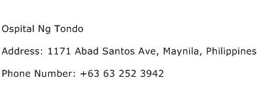 Ospital Ng Tondo Address Contact Number