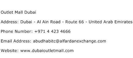 Outlet Mall Dubai Address Contact Number