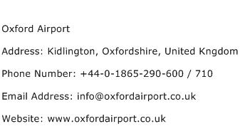Oxford Airport Address Contact Number