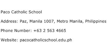 Paco Catholic School Address Contact Number