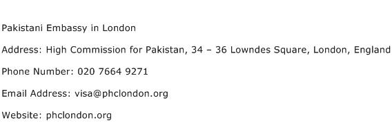Pakistani Embassy in London Address Contact Number