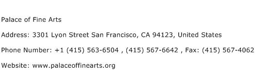 Palace of Fine Arts Address Contact Number