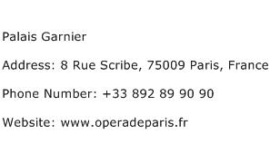 Palais Garnier Address Contact Number