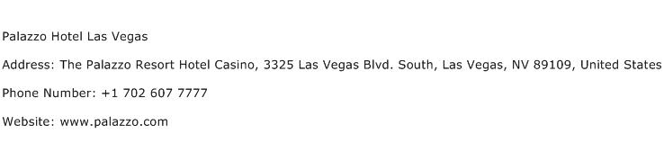 Palazzo Hotel Las Vegas Address Contact Number