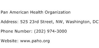 Pan American Health Organization Address Contact Number