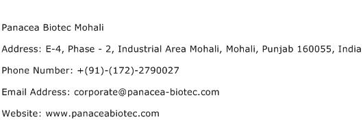 Panacea Biotec Mohali Address Contact Number