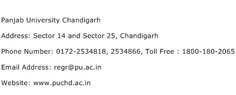 Panjab University Chandigarh Address Contact Number