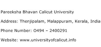 Pareeksha Bhavan Calicut University Address Contact Number
