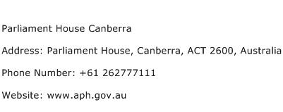 Parliament House Canberra Address Contact Number