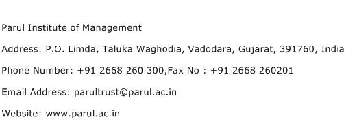 Parul Institute of Management Address Contact Number