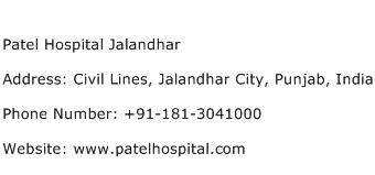Patel Hospital Jalandhar Address Contact Number