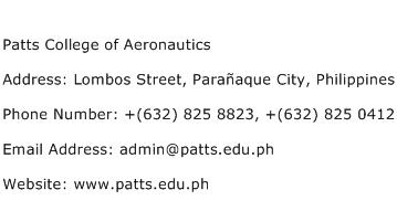 Patts College of Aeronautics Address Contact Number