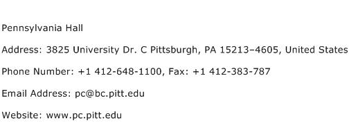 Pennsylvania Hall Address Contact Number
