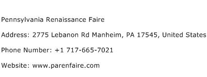 Pennsylvania Renaissance Faire Address Contact Number