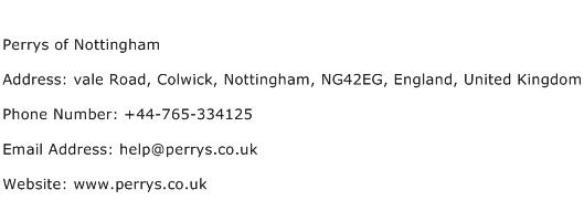 Perrys of Nottingham Address Contact Number