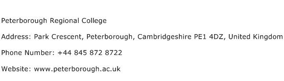Peterborough Regional College Address Contact Number