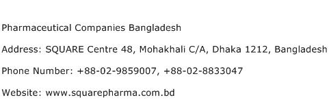 Pharmaceutical Companies Bangladesh Address Contact Number