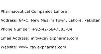 Pharmaceutical Companies Lahore Address Contact Number