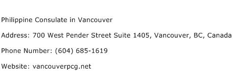 Philippine Consulate in Vancouver Address Contact Number