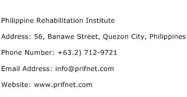 Philippine Rehabilitation Institute Address Contact Number