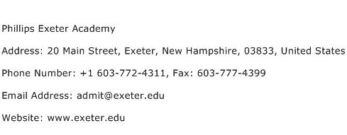 Phillips Exeter Academy Address Contact Number