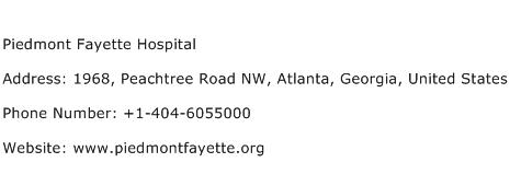 Piedmont Fayette Hospital Address Contact Number