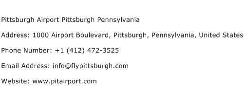 Pittsburgh Airport Pittsburgh Pennsylvania Address Contact Number