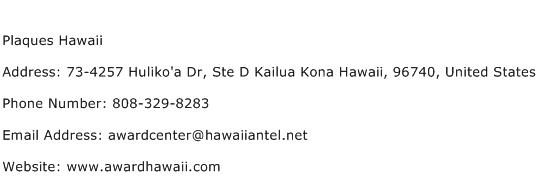 Plaques Hawaii Address Contact Number