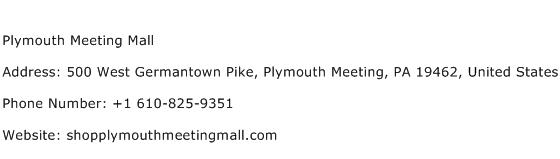 Plymouth Meeting Mall Address Contact Number