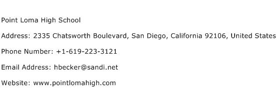 Point Loma High School Address Contact Number