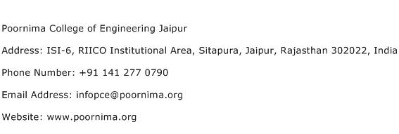 Poornima College of Engineering Jaipur Address Contact Number