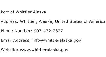Port of Whittier Alaska Address Contact Number