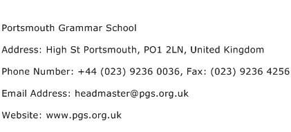 Portsmouth Grammar School Address Contact Number