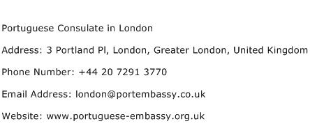 Portuguese Consulate in London Address Contact Number