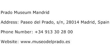 Prado Museum Mandrid Address Contact Number