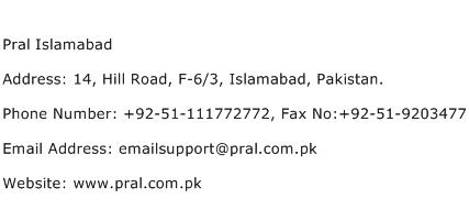 Pral Islamabad Address Contact Number