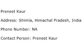 Preneet Kaur Address Contact Number