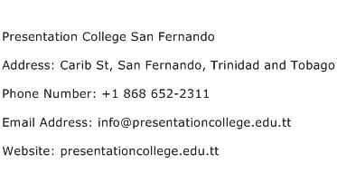Presentation College San Fernando Address Contact Number