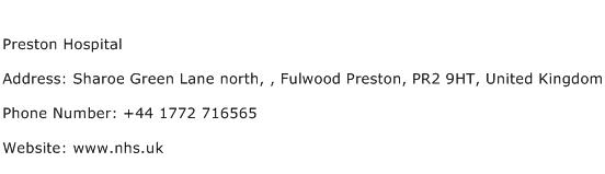 Preston Hospital Address Contact Number