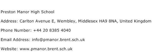 Preston Manor High School Address Contact Number