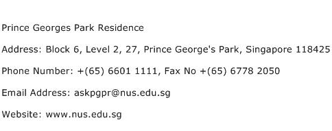 Prince Georges Park Residence Address Contact Number