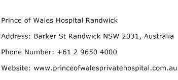 Prince of Wales Hospital Randwick Address Contact Number