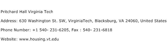 Pritchard Hall Virginia Tech Address Contact Number